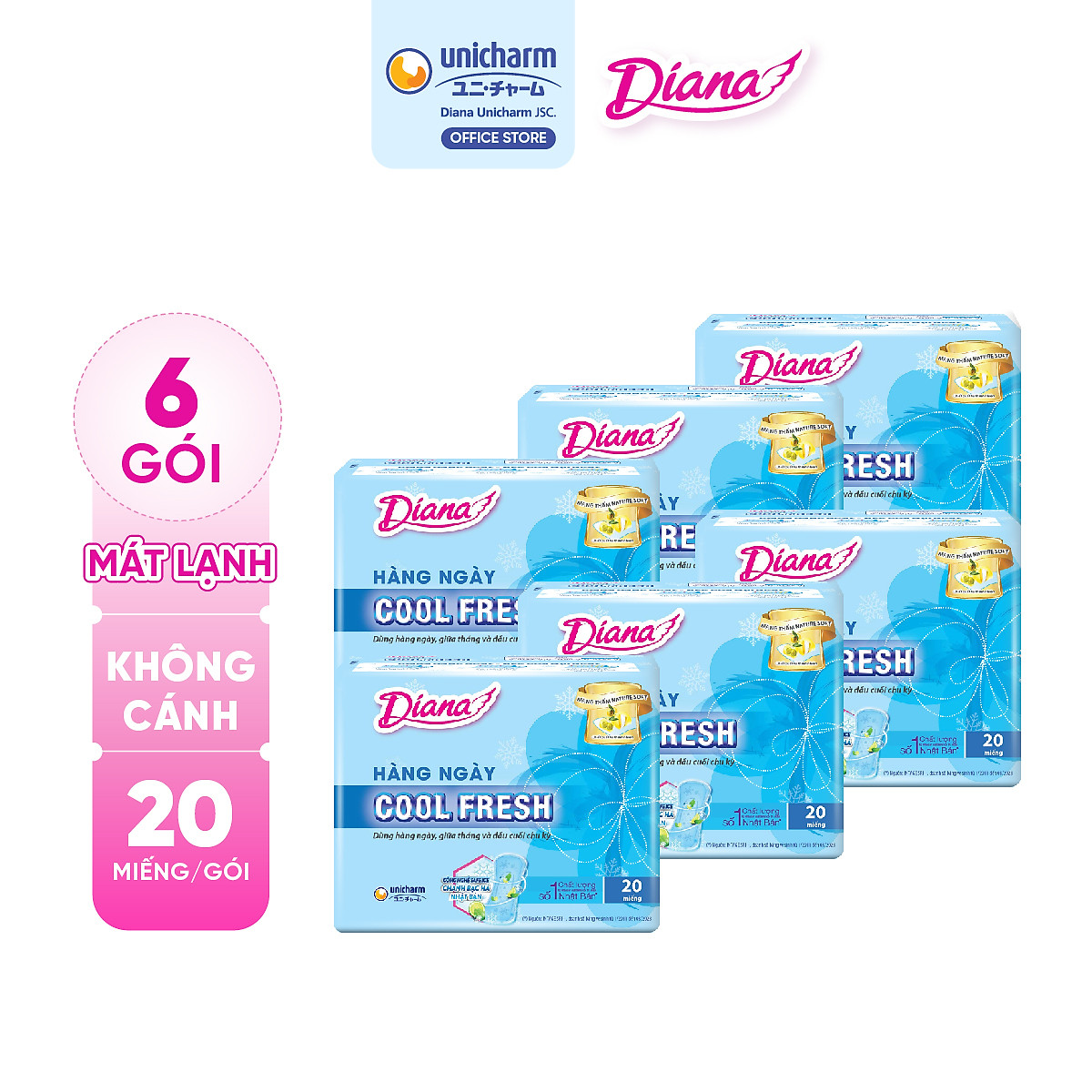 Bộ 6 Gói Băng Vệ Sinh Diana Hàng Ngày Cool Fresh (Gói 20 miếng)