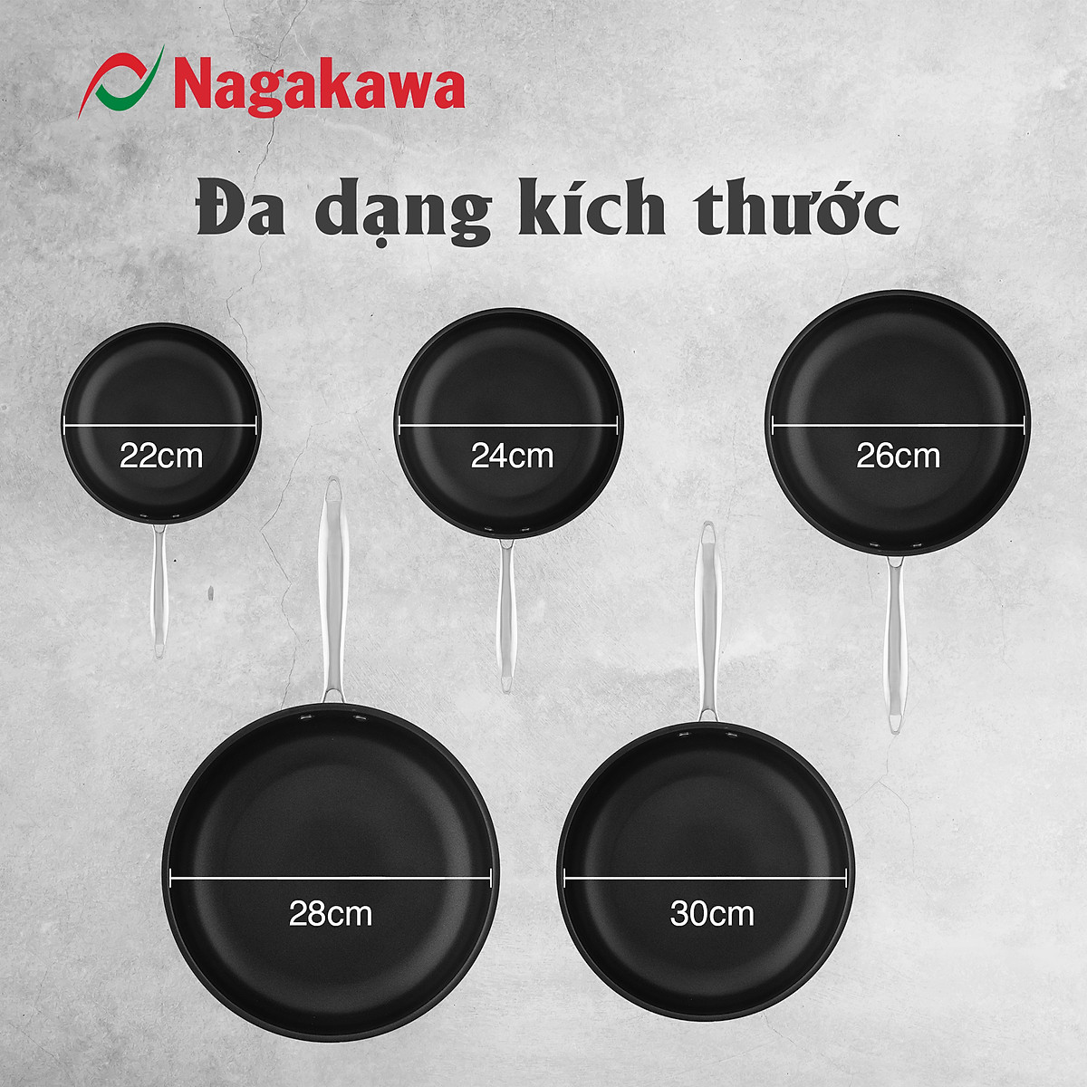 Chảo chống dính inox đa lớp toàn phần Nagakawa Haru NAG02 - Dùng trên mọi loại bếp - Hàng chính hãng