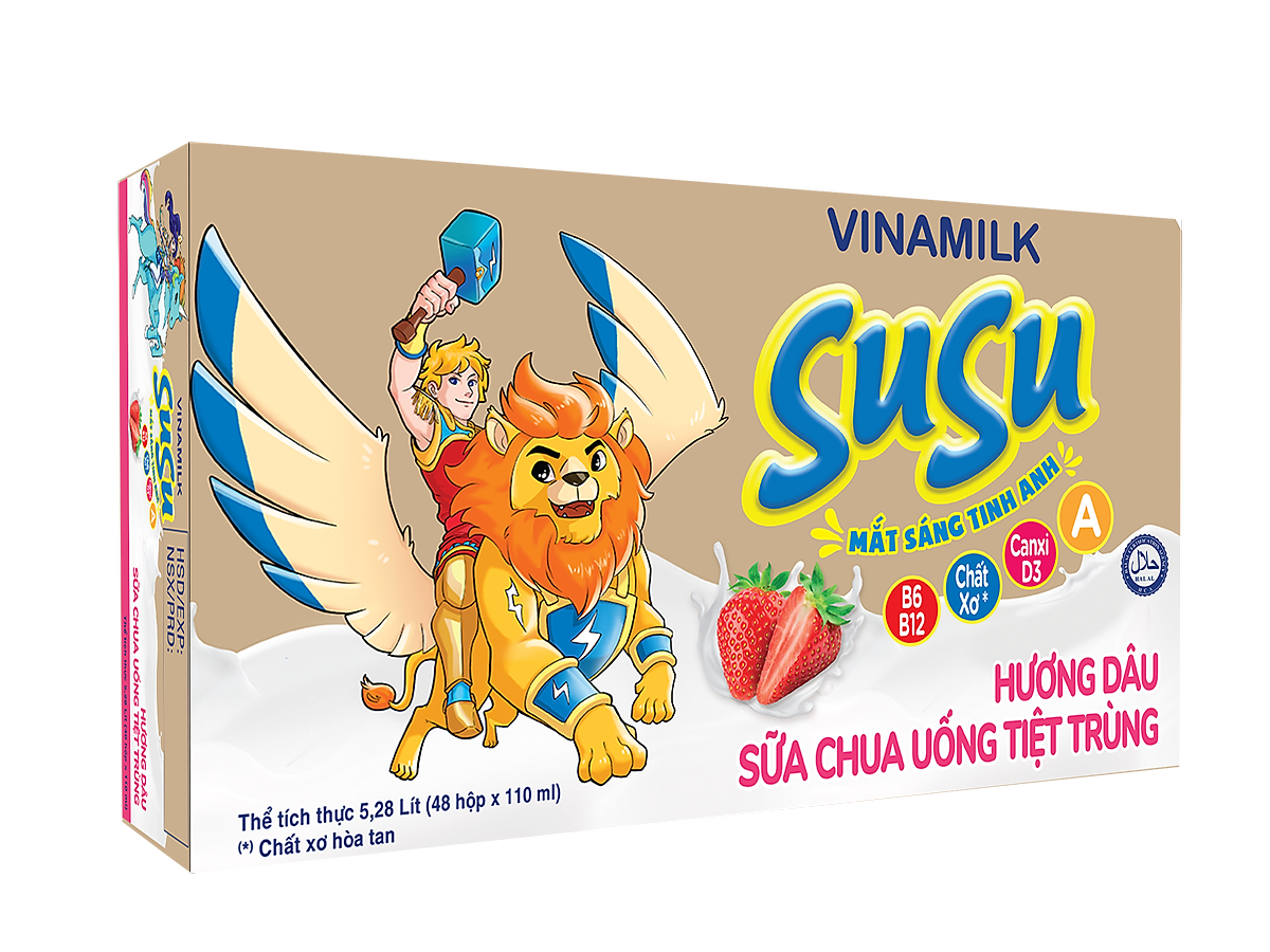 Sữa chua uống hương dâu Vinamilk Susu - Thùng 48 hộp 110ml.