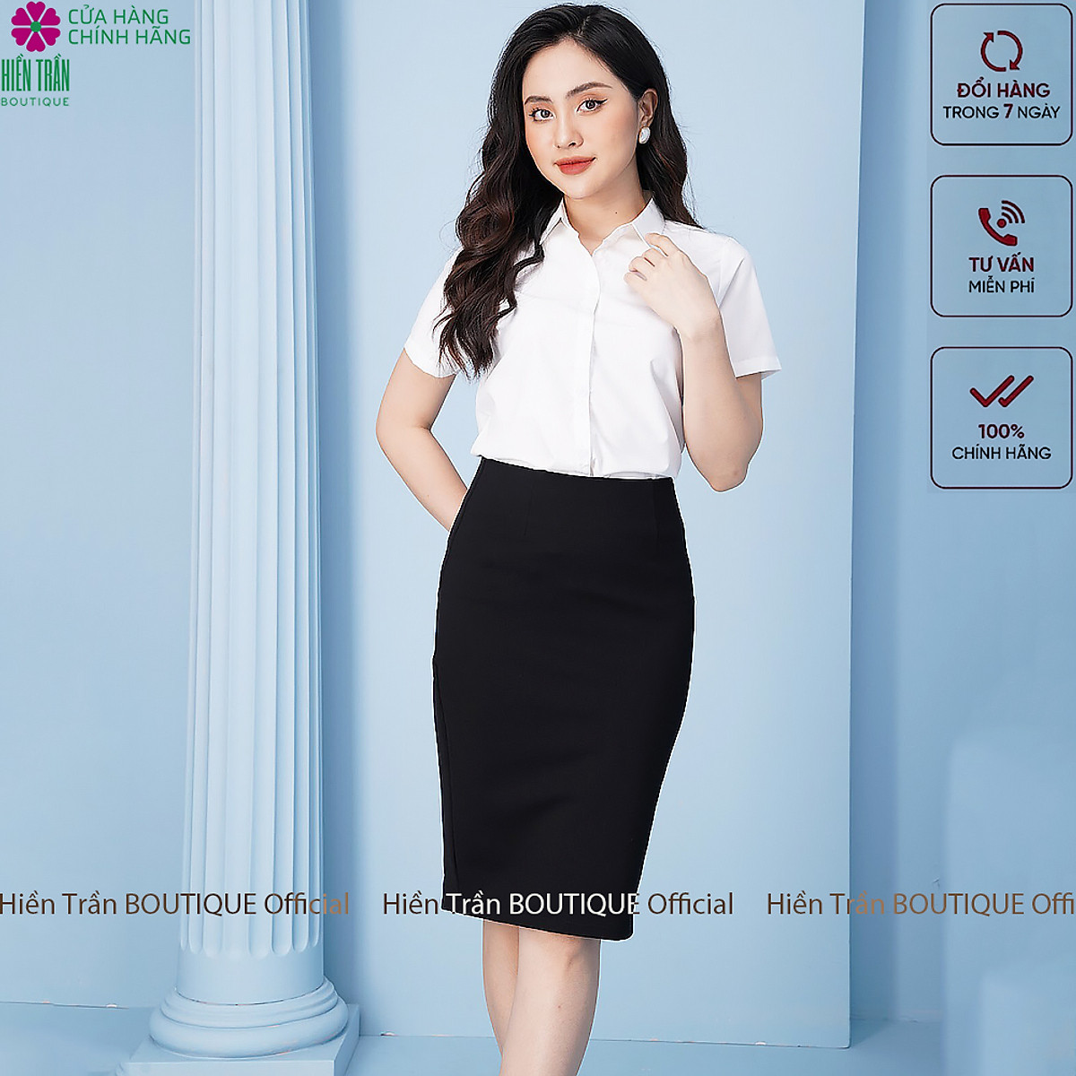 Áo sơ mi ngắn tay nữ Hiền Trần BOUTIQUE, chất vải cao cấp, áo sơ mi cộc tay công sở, dáng suông, form chuẩn, mặc tôn dáng