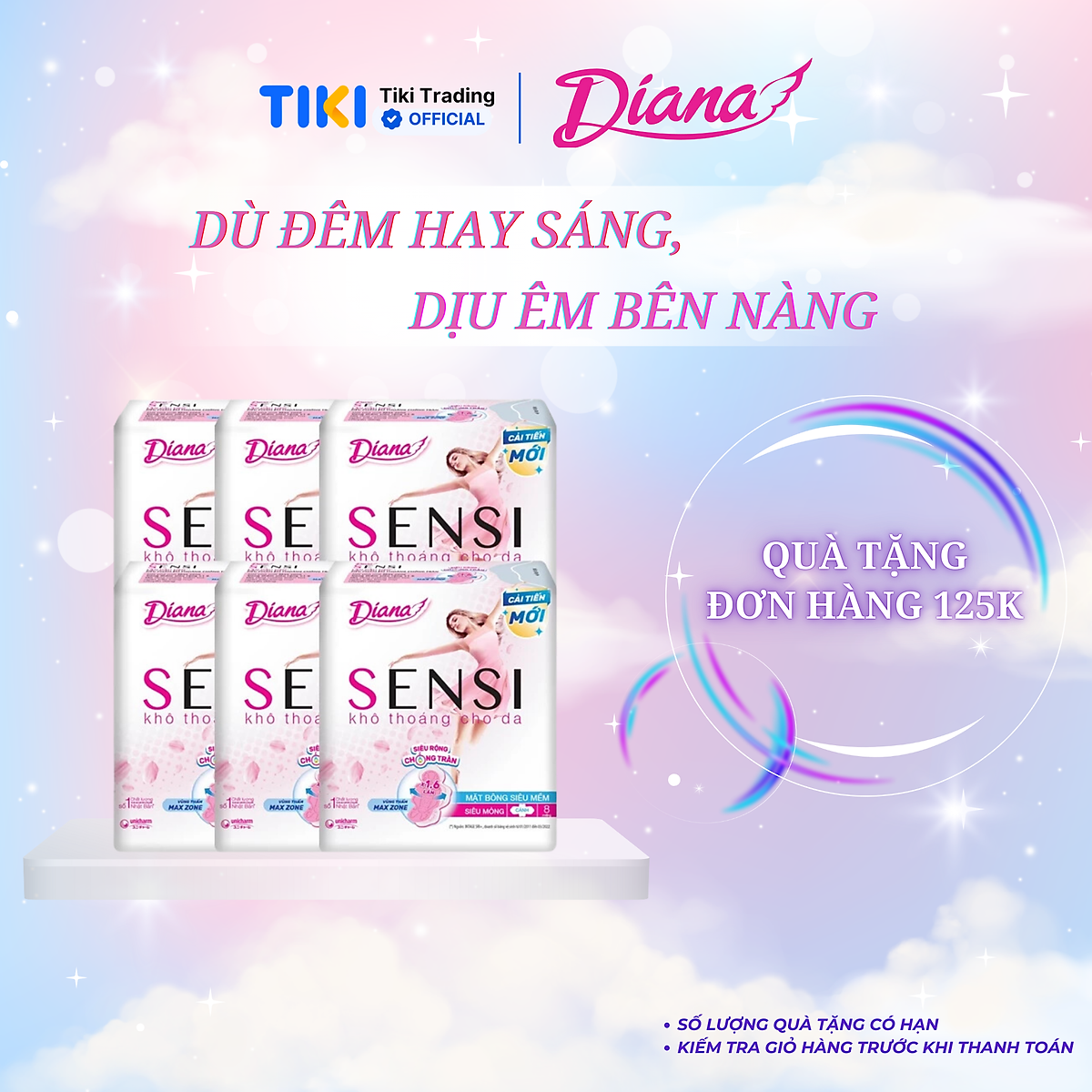 Combo 6 Băng Vệ Sinh Diana Sensi Siêu Mỏng Cánh (Gói 8 Miếng)