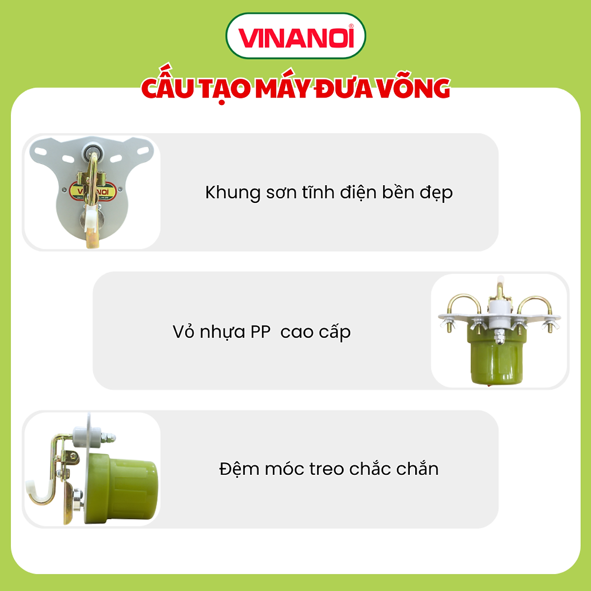 Máy Đưa Võng Tự Động Cao Cấp Vinanoi Asanta AS100 - Sức Đưa 100 Kg Cho Cả Mẹ Và Bé, Dùng Điện 110-220v và pin sạc dự phòng