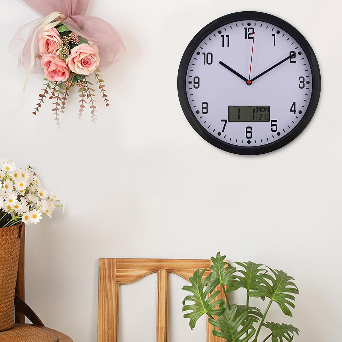 Modern Minimalist Wall Clock with Date and Temperature Large Display Clocks