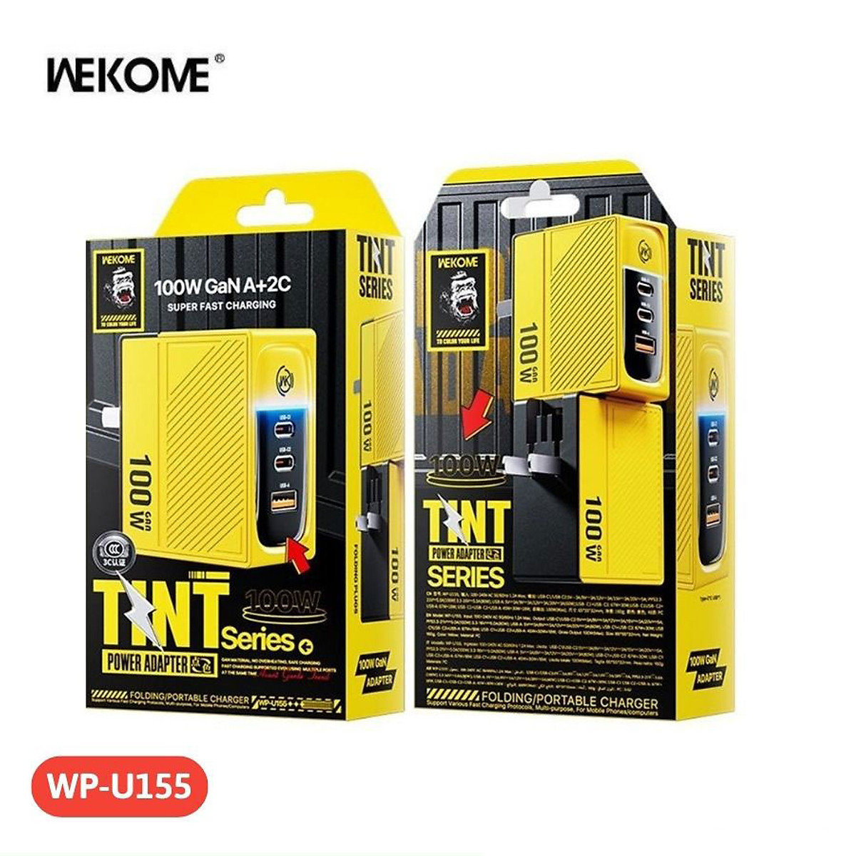 Cốc sạc nhanh WP-U155 WEKOME 3 cổng 100W 1A+2C cherger- Hàng chính hãng
