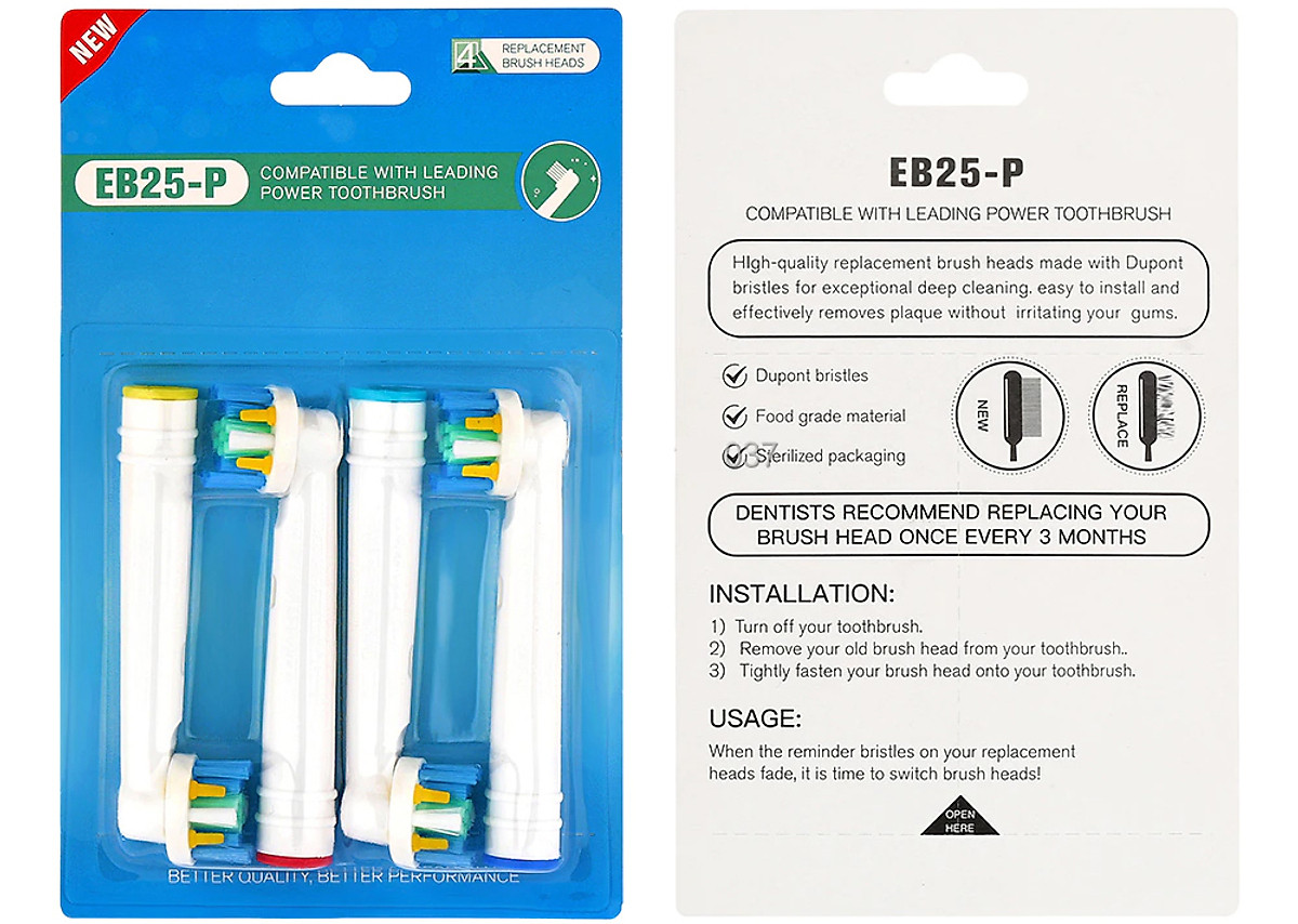 Cho máy Oral B Braun, bộ 4 Đầu Bàn Chải đánh răng điện thay thế MIHOCO EB25-P New Floss Action, đánh tan mảng bám, cao răng, làm sạch vết ố