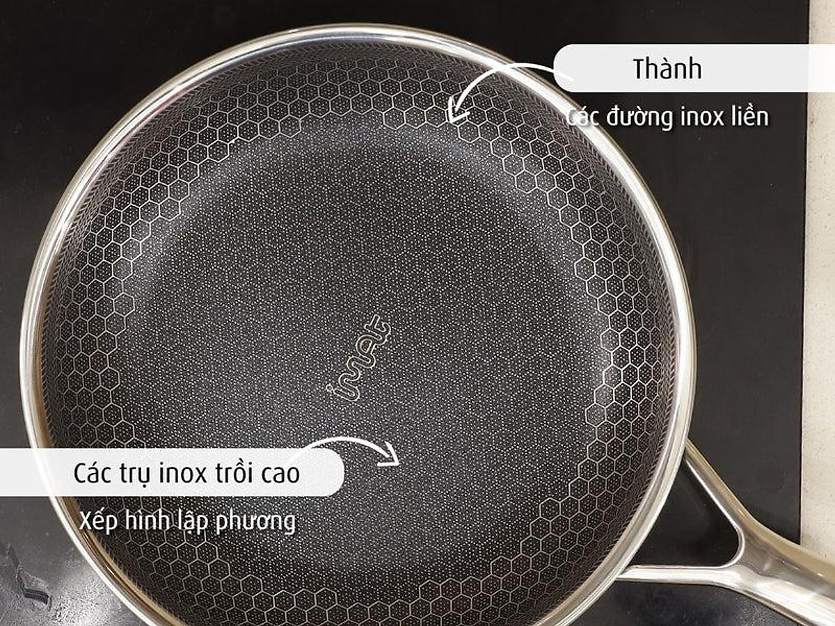 Chảo chiên inox iMat Hybrid Blackcube 24cm, Phủ chống dính Ceramic đen