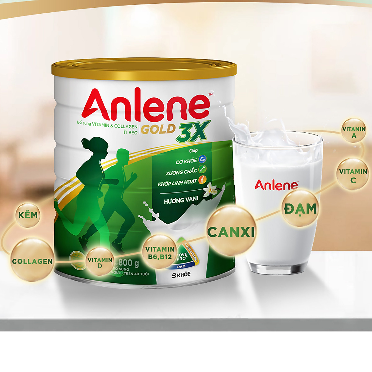 Combo 2 Sữa Bột Anlene Gold 3X Hương Vanilla (Hộp giấy 1200g) - Tặng nồi lẩu inox