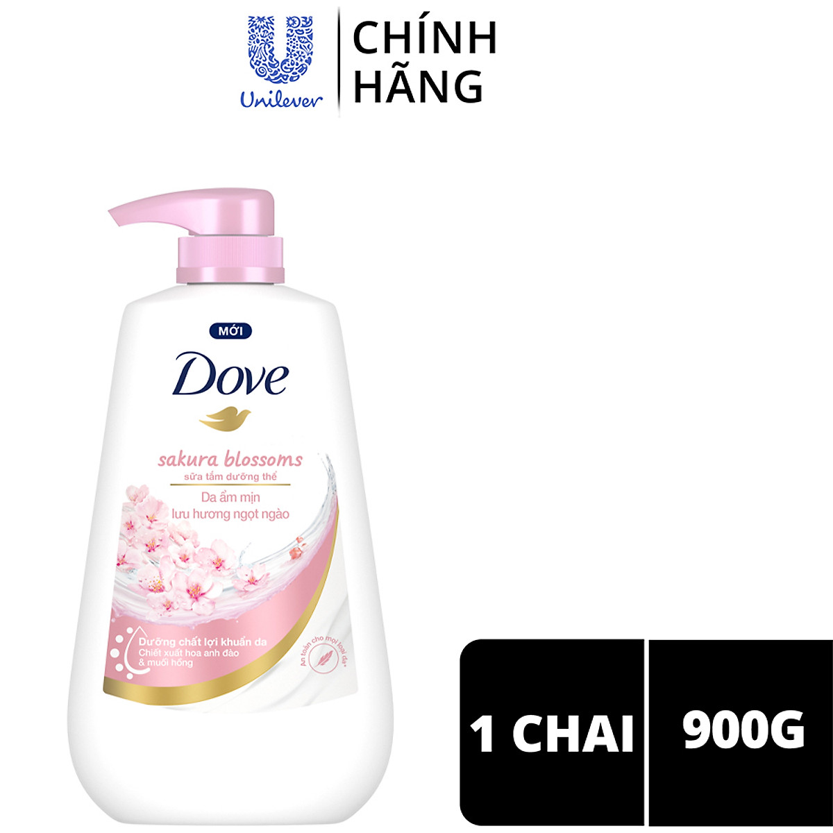 Sữa tắm dưỡng thể Dove Sakura Blossoms Da mềm mịn hương hoa với hương hoa anh đào & muối hồng 900g