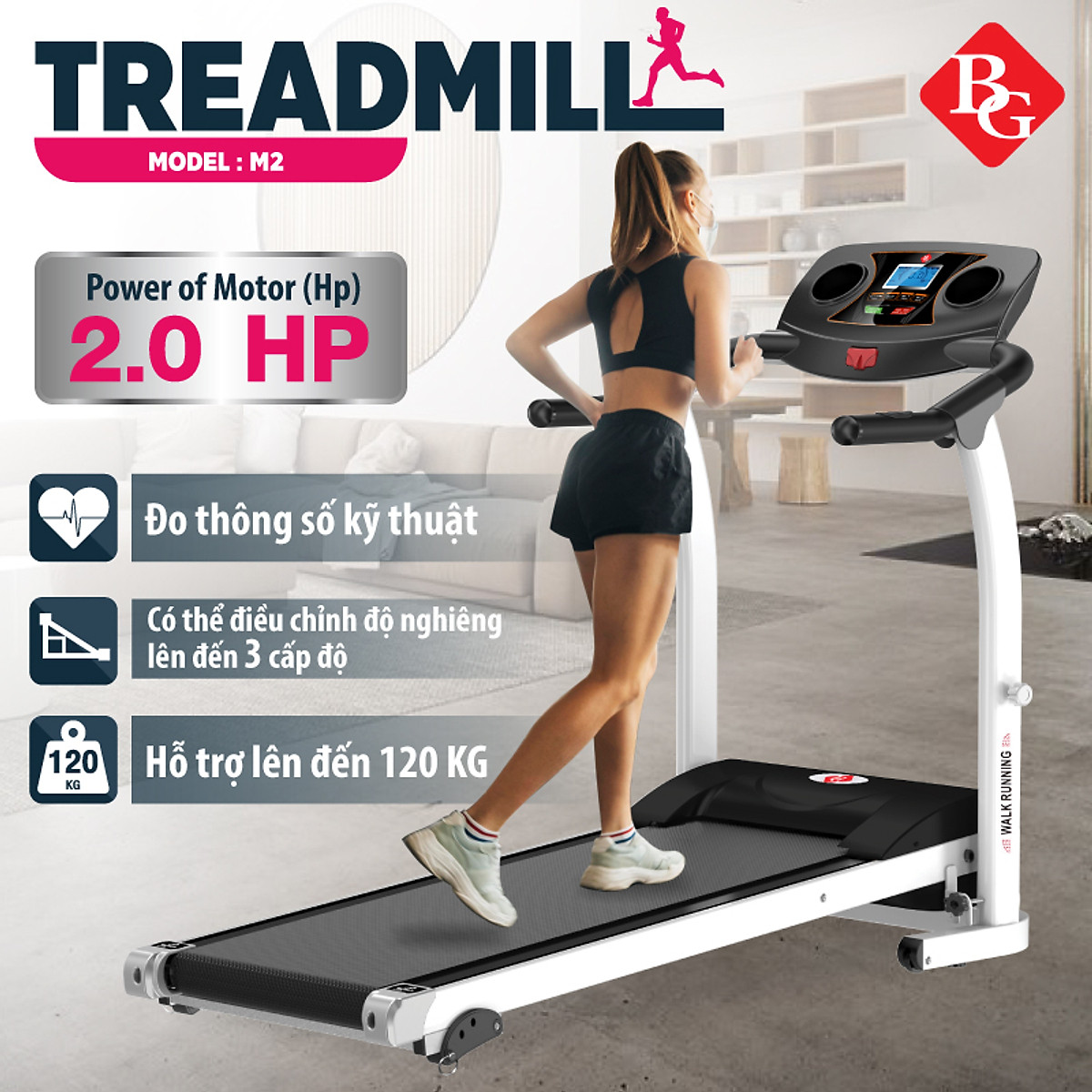BG Máy chạy bộ điện đơn năng Model M2 TREADMILL (hàng nhập khẩu)