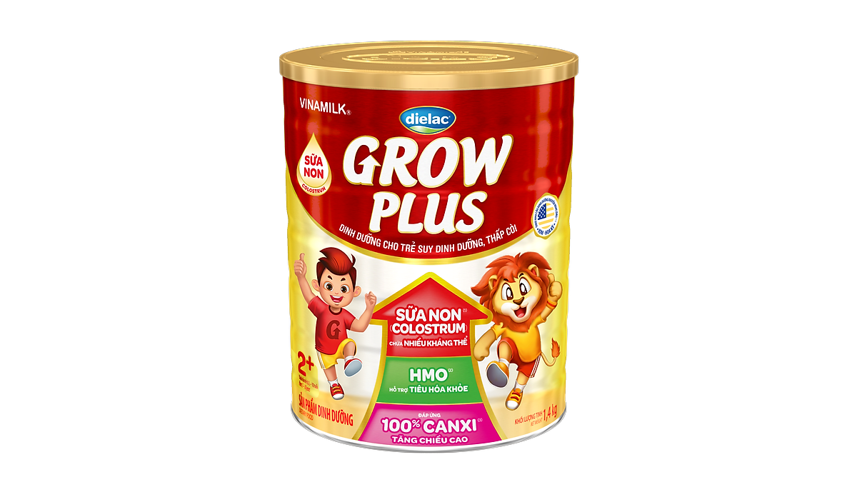 Sữa bột Vinamilk Dielac Grow Plus 2+ Hộp thiếc 1400g (Sữa Non)