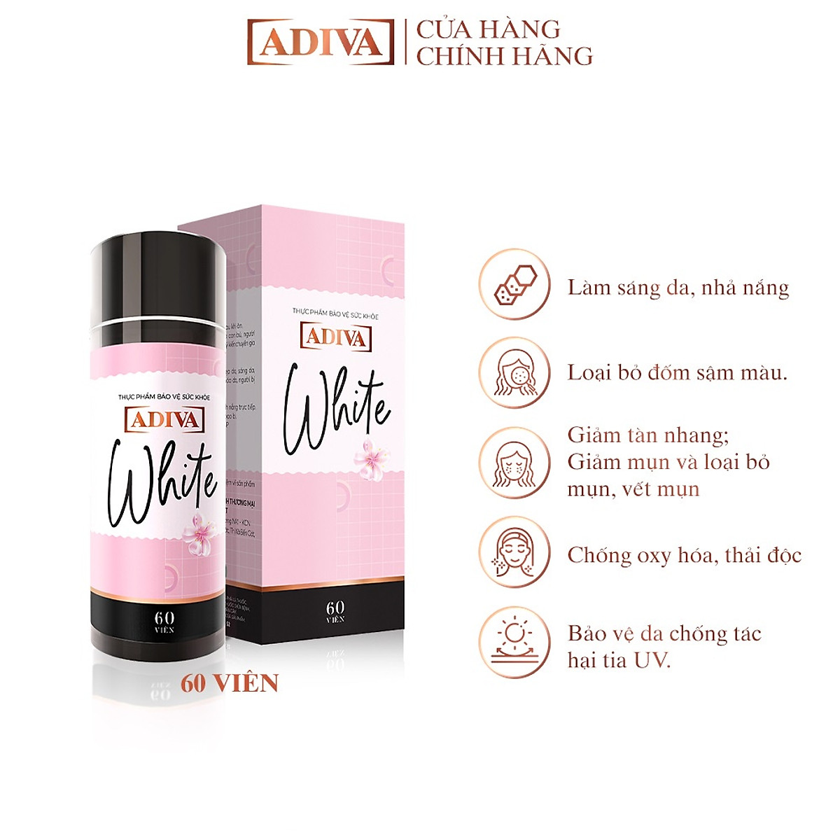 Viên Uống Trắng Da ADIVA White ( 60 Viên/ Hộp)