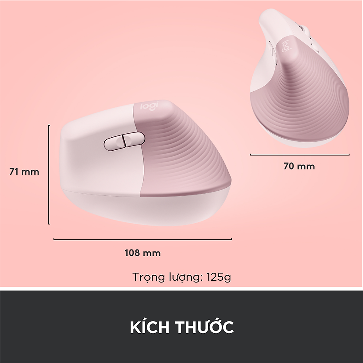 Chuột công thái học không dây Logitech Lift Vertical - Bluetooth|USB Logi Bolt, Silent giảm ồn, 4 nút tùy chỉnh, tương thích với Windows/macOS/iPad/PC - Hàng chính hãng