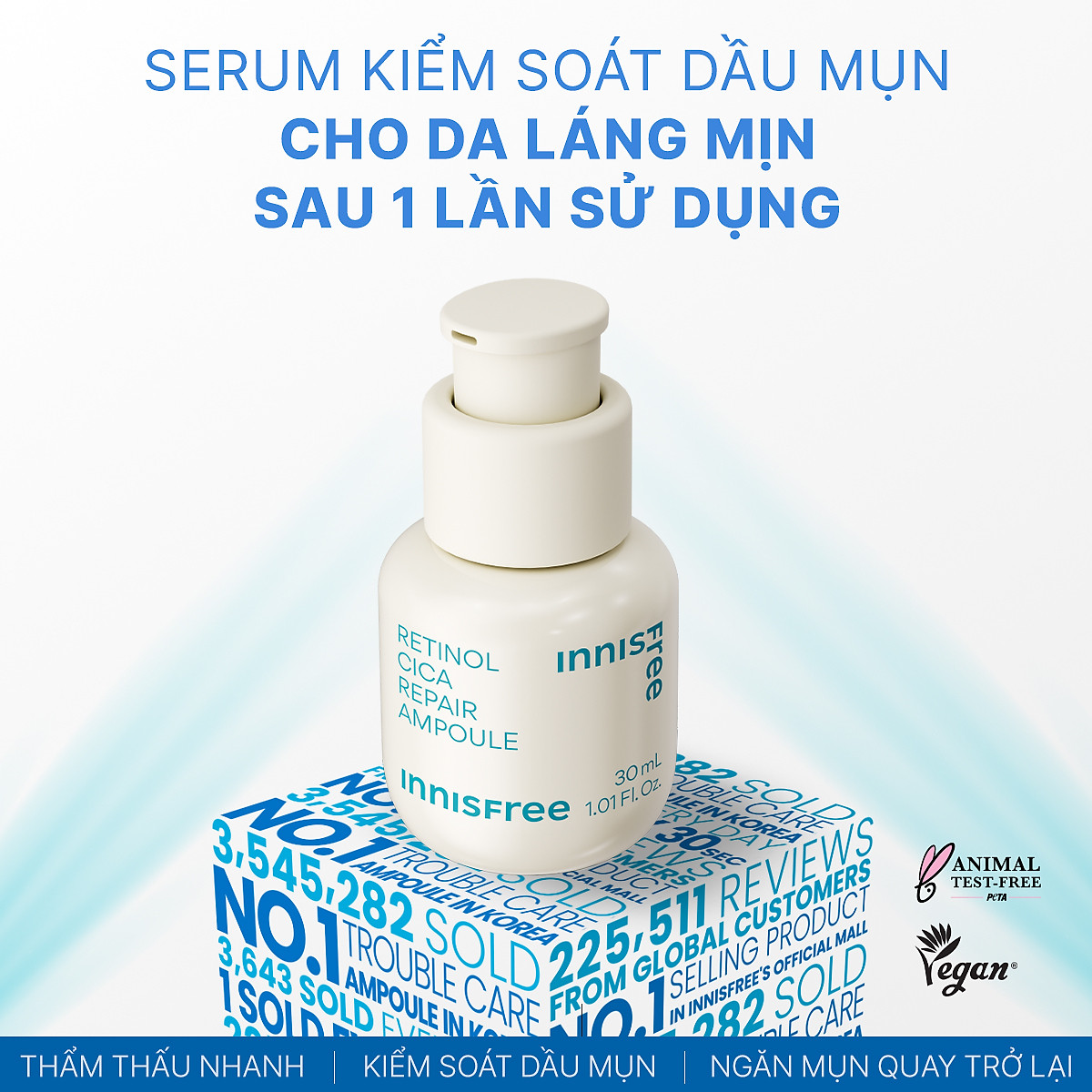 Serum Kiểm Soát Dầu Mụn Cho Da Láng Mịn INNISFREE Retinol Cica Repair Ampoule 30mL