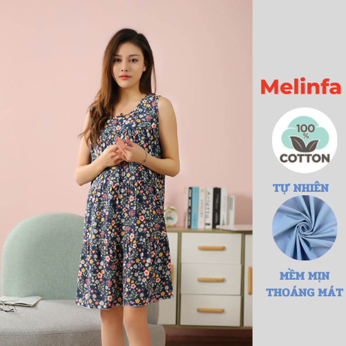Váy Ngủ Lụa Cotton Thoải Mái Mát Lạnh