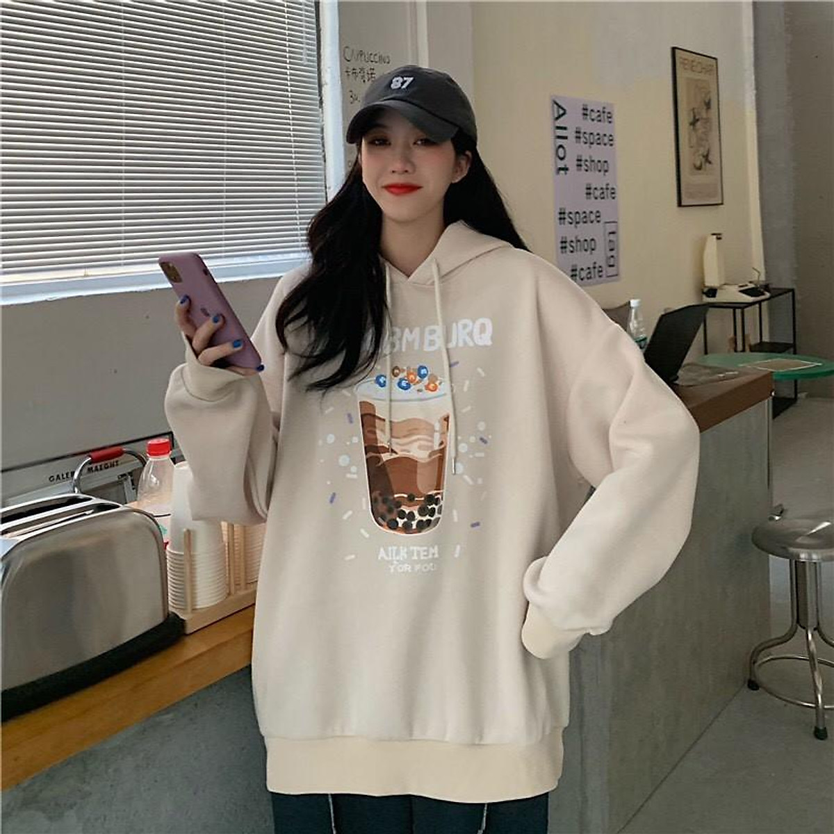Áo Hoodie LY TRÀ SỮA Form rộng Unisex Nam Nữ Couple Chất Nỉ Bông Mịn Ulzzang KUN