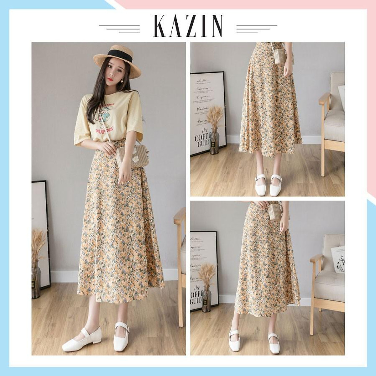 Chân váy voan hoa nhí vintage váy hoa nhí dáng dài freesize chun co giãn kèm lớp lót #44 Chân váy voan hoa nhí vintage váy hoa nhí dáng dài freesize chun co giãn kèm lớp lót