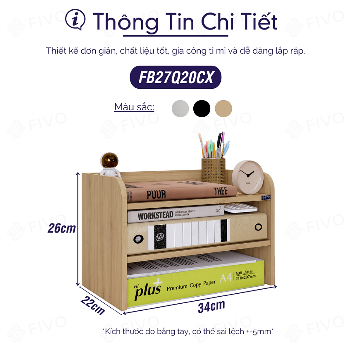 Kệ Sách Gỗ Mini Để Bàn FIVO FB27 Đa Năng, Dễ Lắp Ráp, Tiết Kiệm Không Gian, Gọn Gàng Góc Học Tập Và Làm Việc