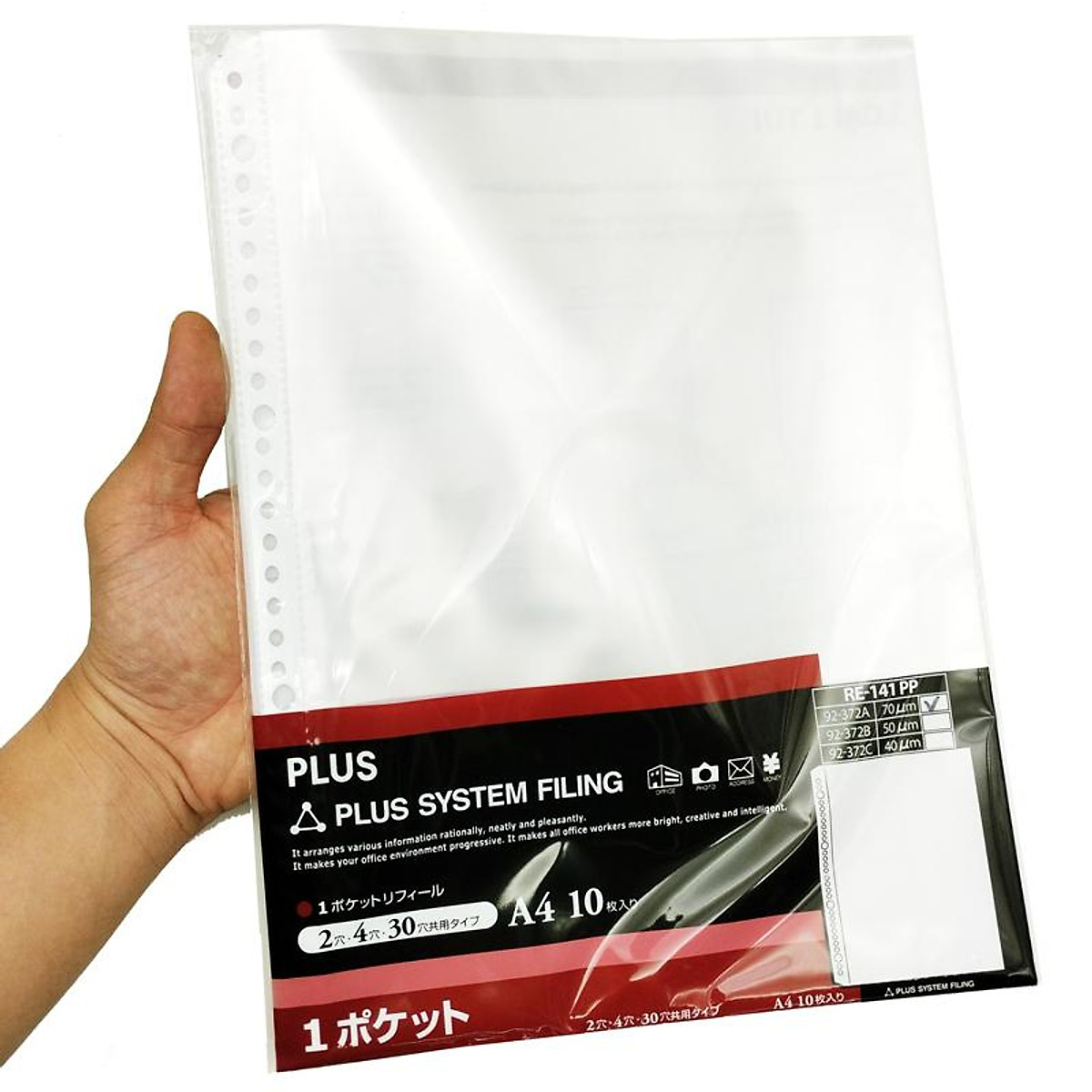 Bìa Lỗ Đựng Hồ Sơ - Plus 92-372A (10 Cái/Xấp)
