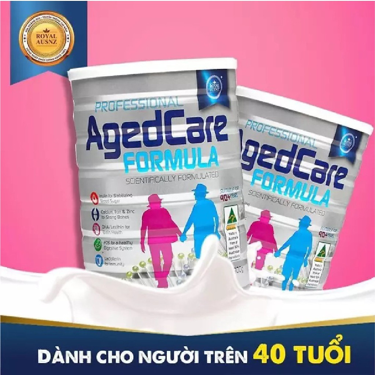 Combo Hộp Sữa Bột Hoàng Gia Úc AGED CARE FORMULA Bổ Sung Dinh Dưỡng Cho Người Trên 40 Tuổi 900g