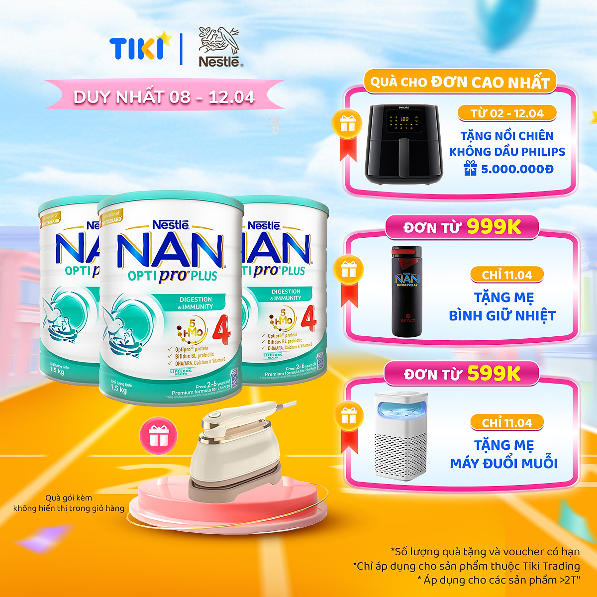 Bộ 3 lon Sữa bột NAN OPTIPRO PLUS 4 Nestle Bé 2-6 tuổi 1500g/lon Giúp tiêu hóa tốt