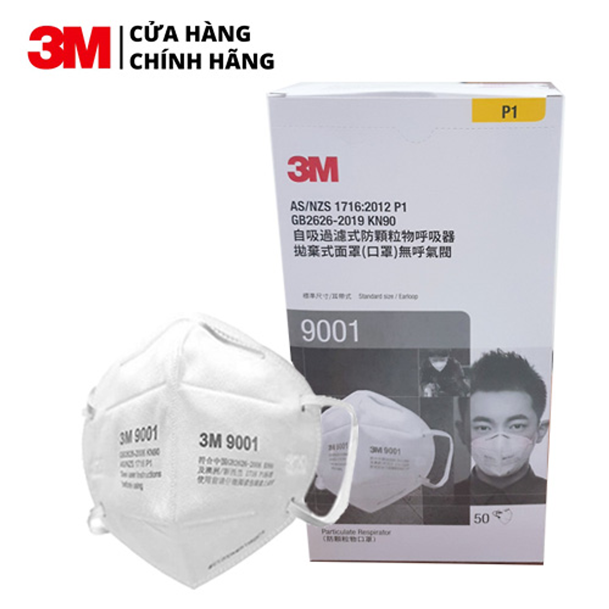 ( 10 cái) Khẩu Trang 3M 9001 Lọc 90% Bụi Mịn PM2.5 & Khí Thải Chuẩn N90