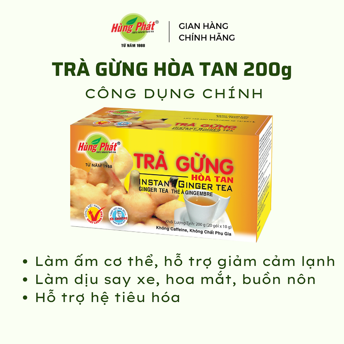 Trà Gừng Hòa Tan Hùng Phát Hỗ Trợ Giải Cảm Lạnh Làm Ấm Cơ Thể Tốt Cho Hệ Tiêu Hóa Hộp 20 Gói
