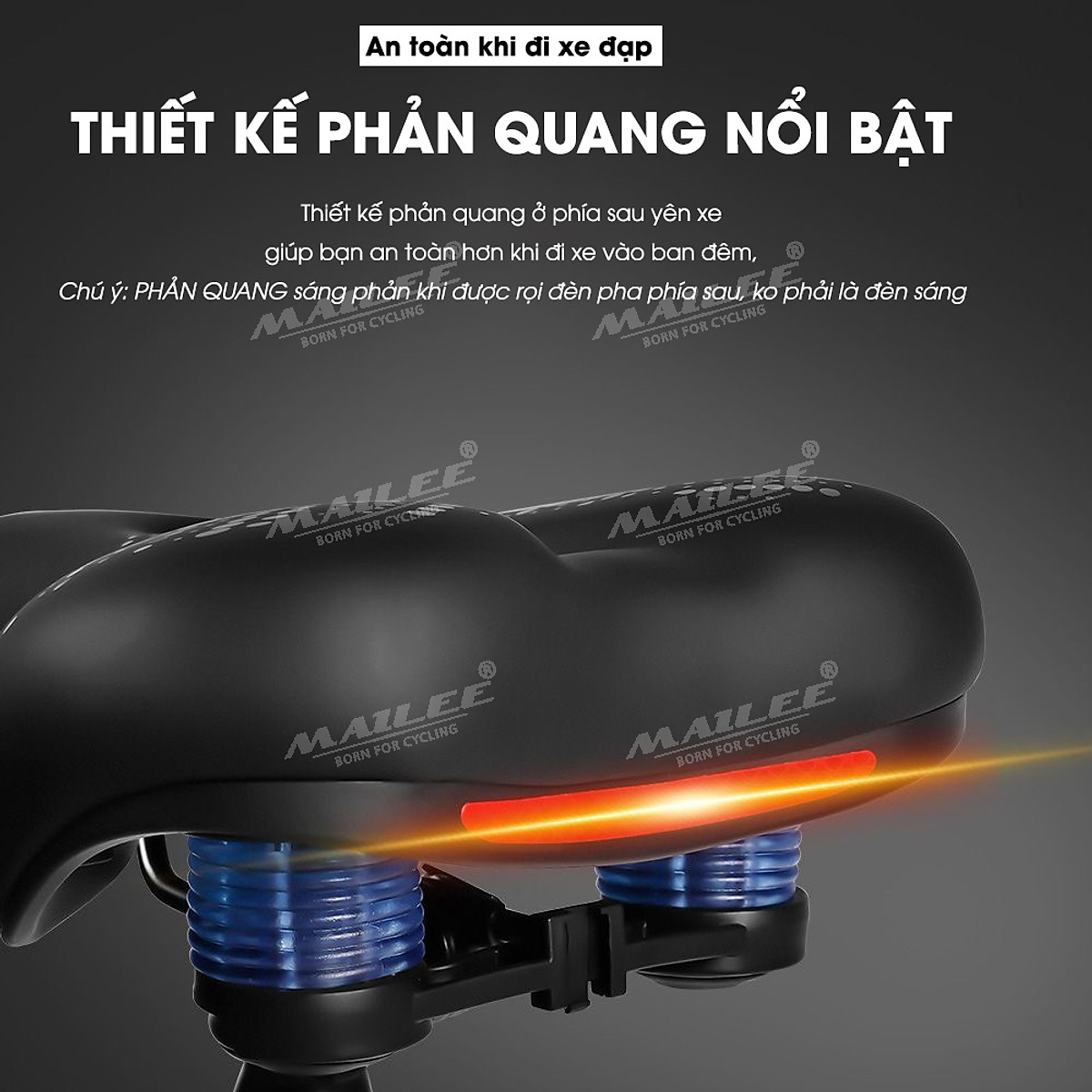 Yên BÉO Xe Đạp ESL-01 Mút Chống Sốc Dày Thoải Mái với bọc da PU, Giảm Chấn Bóng lò xo, khung cong kim loại chắc chắn cho xe đạp MTB, xe thể thao, có khe trượt lắp đèn, 2 cách lắp đặt - Mai Lee