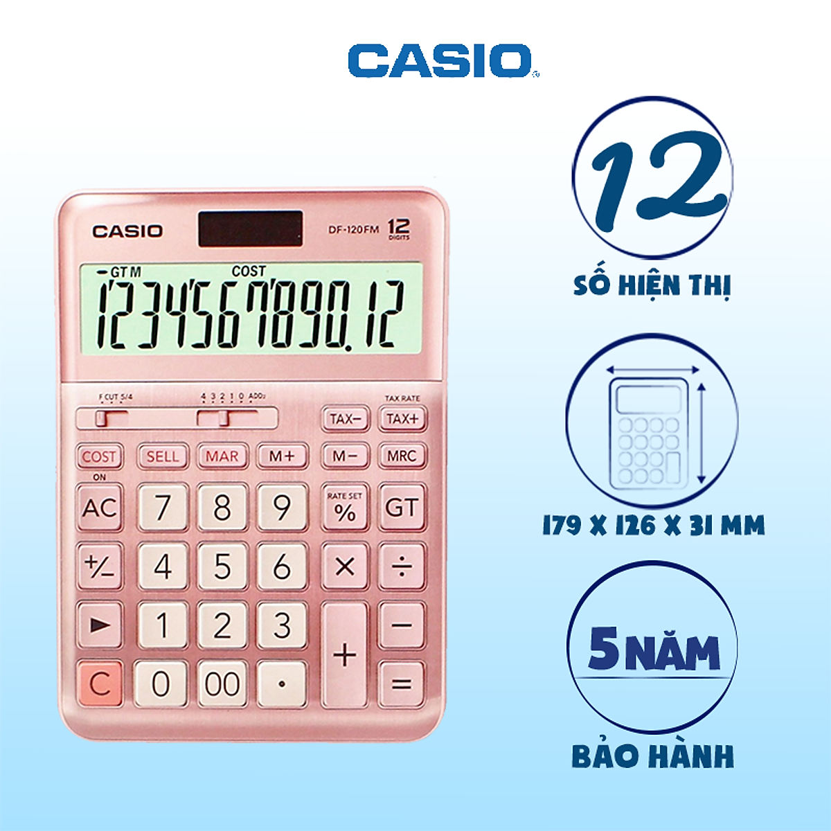 Máy Tính CASIO DF-120FM Cỡ Trung Bề Mặt Kim Loại Số To