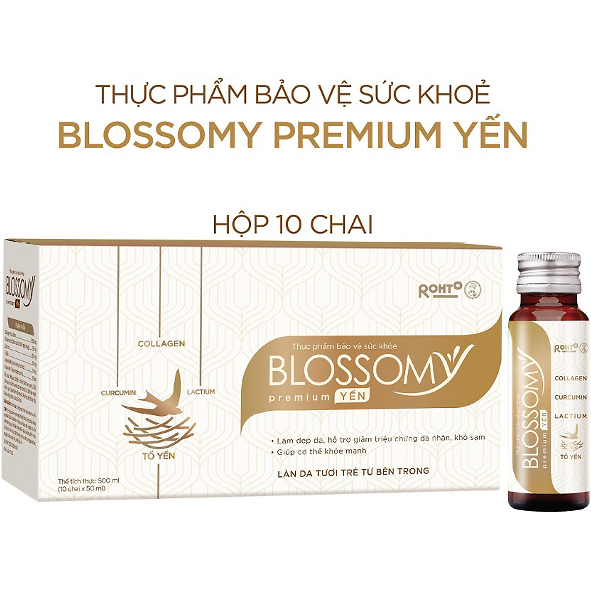 Nước uống collagen tổ yến giúp đẹp da, tăng cường sức khỏe Blossomy Premium lốc 10 chai x 50ml