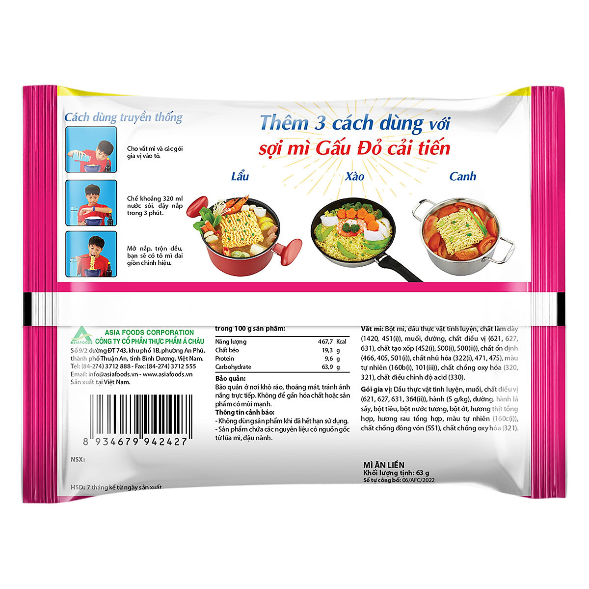 Thùng 30 Gói Mì Gấu Đỏ Thịt Bằm 63g