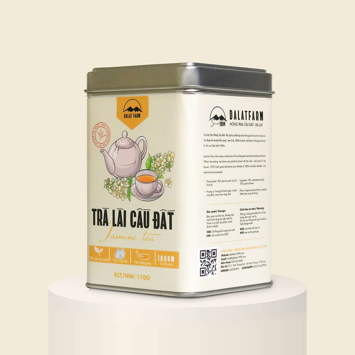 Trà Lài Cầu Đất Đặc Biệt - Hộp 110Gr (Trà hoa Nhài - Jasmine Tea) Dalat Farm