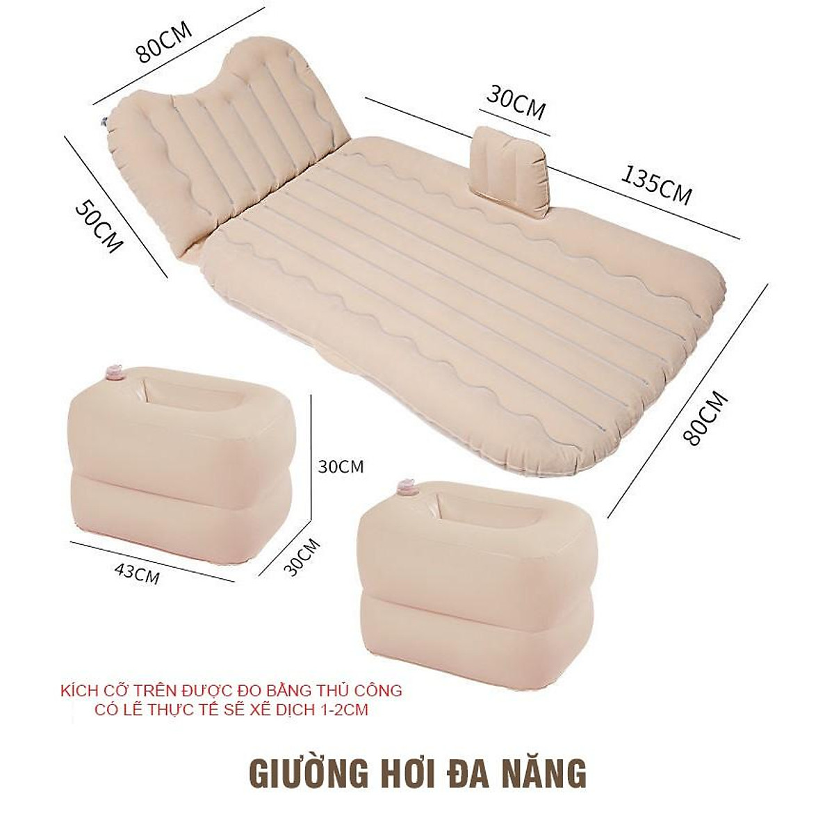 Giường hơi ô tô cao cấp - Đệm hơi ô tô chân rời bao gồm bơm điện, gối, miếng vá dự phòng