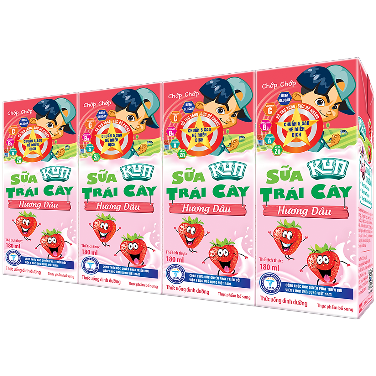 Thùng 48 Hộp Sữa Trái Cây KUN Hương Dâu 180ml/hộp(thẻ cào)