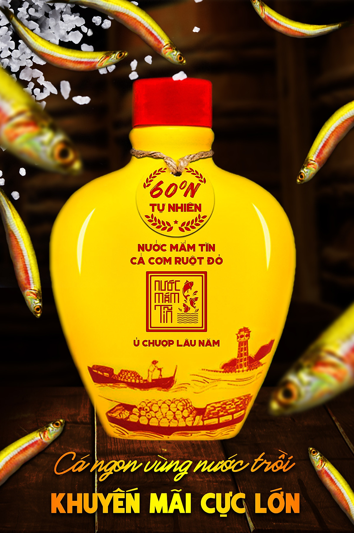 Đặc Sản Phan Thiết - [Combo 02 Bình Gốm 60 Đạm] Nước Mắm Tĩn Cá Cơm Ruột Đỏ Độ Đạm 60N 250Ml Rin Nguyên Chất Không Chất Bảo Quản