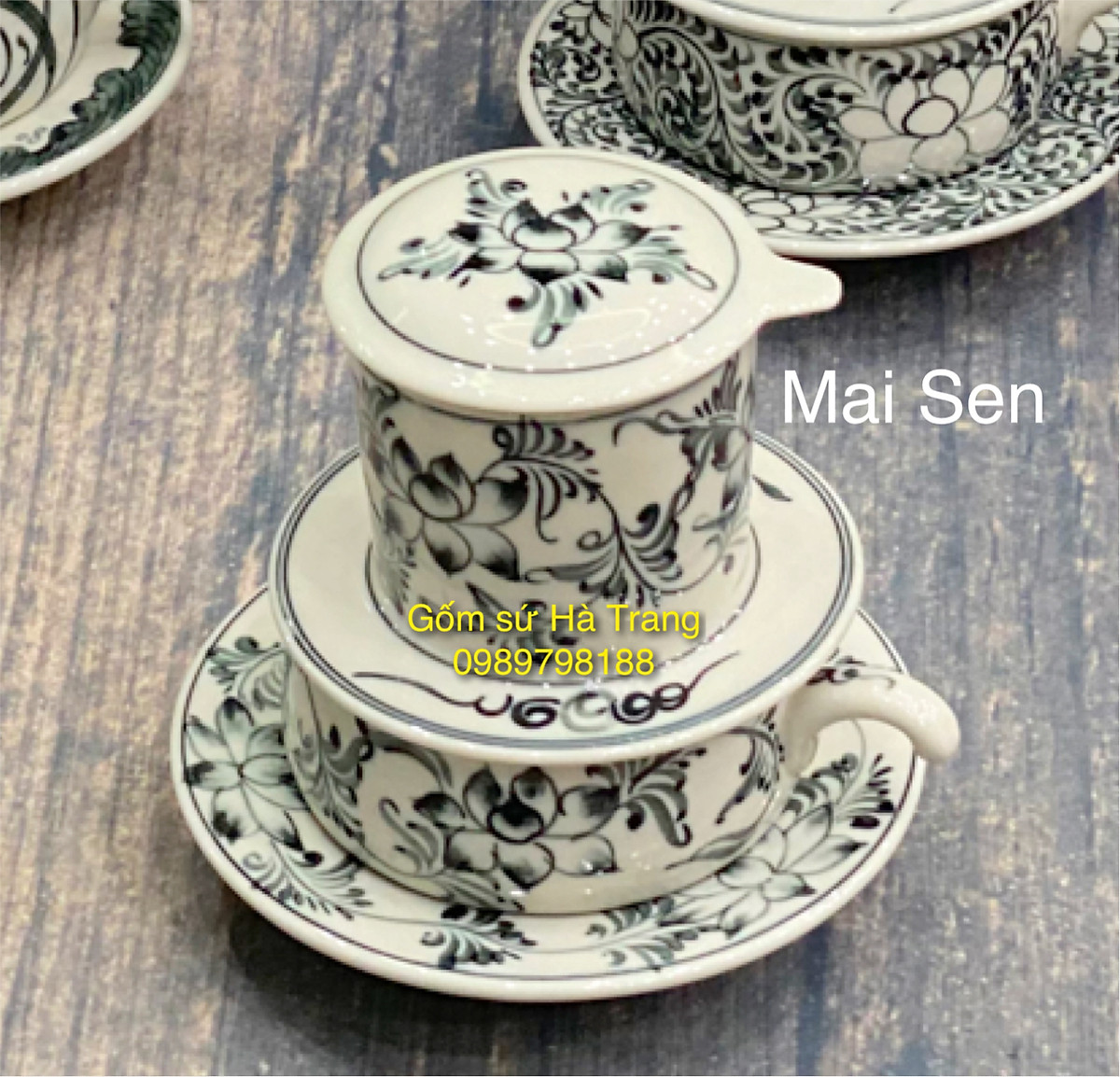 Bộ phin pha cafe gốm sứ Bát Tràng cao cấp vẽ tay xuất dư