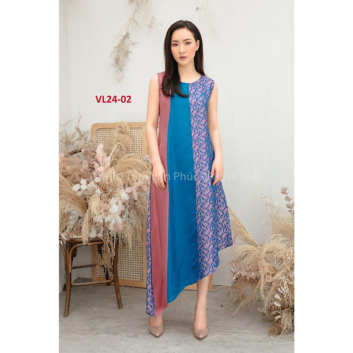 Váy Lụa (phối 3 màu tà xéo)