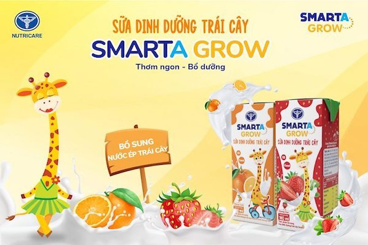Thùng sữa dinh dưỡng trái cây Smarta Grow hương Cam (180ml x 48 hộp)
