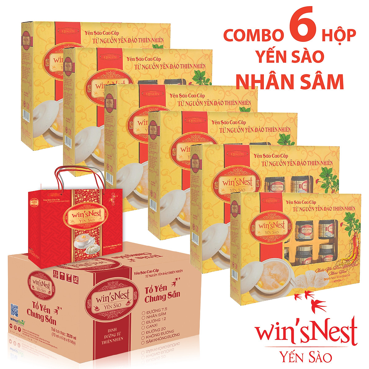 Combo 6 hộp nước yến sào win'sNest nhân sâm (6 Lọ x 70 ml / Hộp)