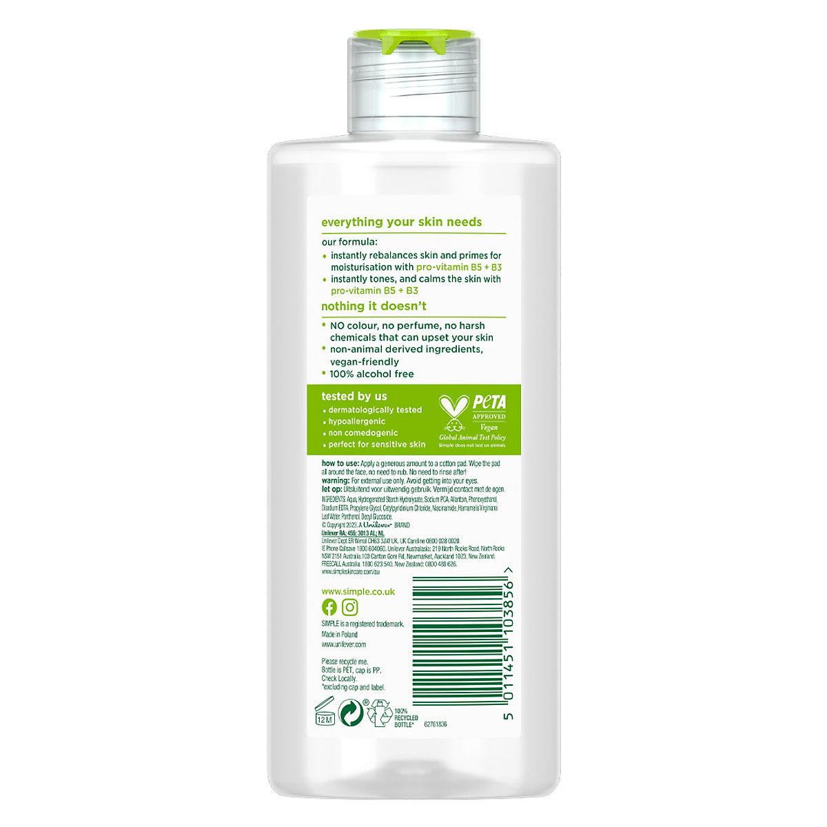 Nước hoa hồng Simple Toner làm dịu và cân bằng độ ẩm cho da - lành tính không chứa cồn 200ml [Chính hãng độc quyền]