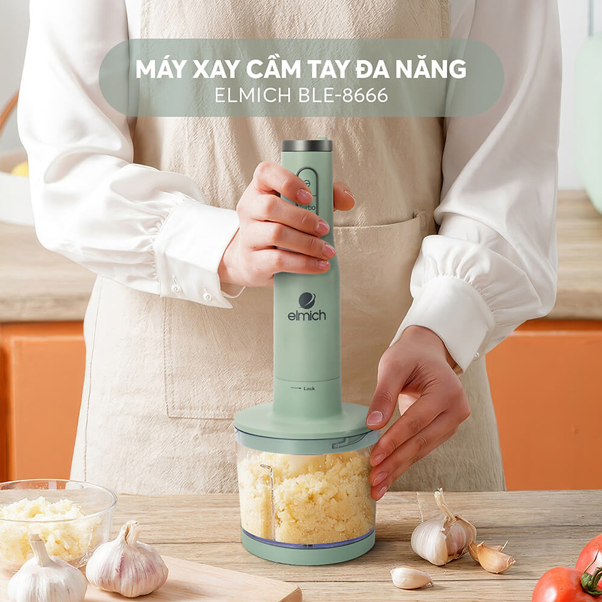 Máy xay cầm tay Elmich BLE-8666, công suất 1000W, thiết kế cầm tay dễ sử dụng, lưỡi dao bằng thép không gỉ siêu bền, đảm bảo an toàn tuyệt đối cho sức khỏe - Hàng chính hãng