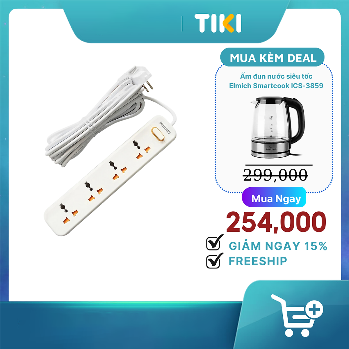 Ổ Cắm Điện 4 Lỗ 3 Chấu 5m Philips SPN1248WC/74 (2500W)