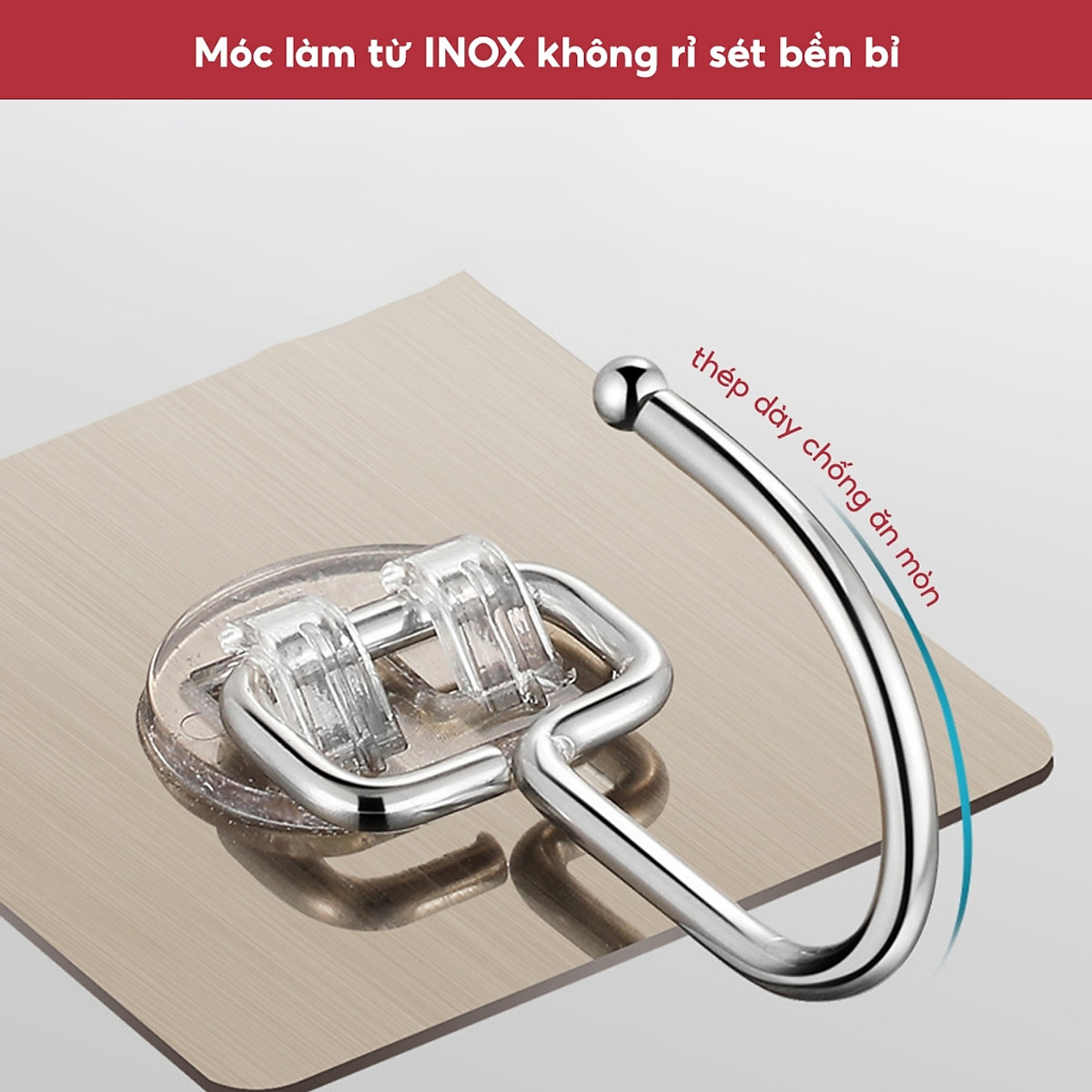 Móc Dán Tường Inox 304 Loại 1 Chân Chịu Lực Đến 20kg Kèm Miếng Dán Tráng Bạc Siêu Dính, Móc Dán Chịu Lực Loại Tốt