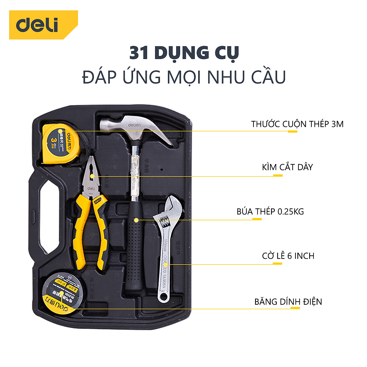 Bộ Dụng Cụ Sửa Chữa Đa Năng 31 Chi Tiết Deli Cao Cấp - Sử Dụng Nhiều Mục Đích, Tiện Dụng Cho Mọi Gia Đình - DL5972