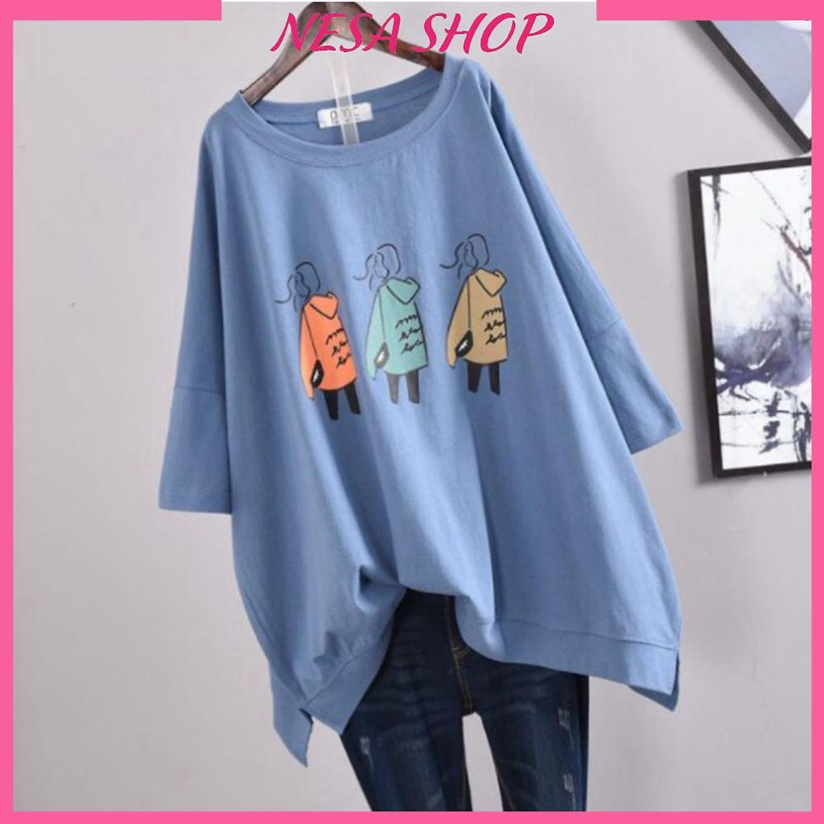 Áo thun nam nữ form rộng tay lỡ NeSa Shop, Áo thun kiểu, chất liệu thun cotton co giãn, áo phông in hình 3 Cô gái