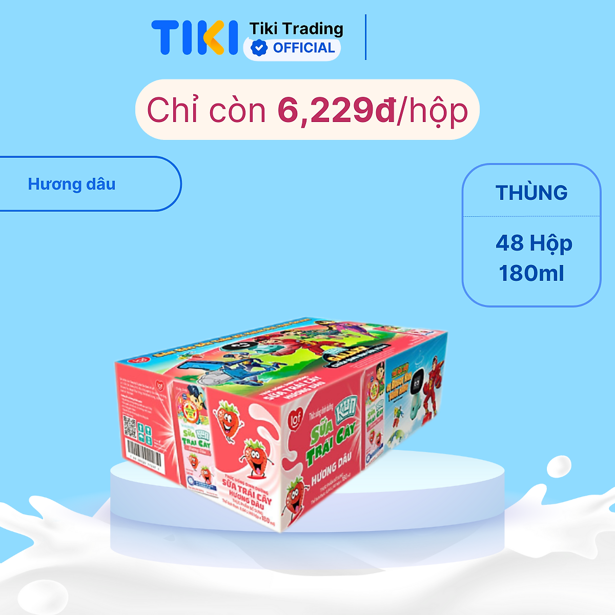 Thùng 48 Hộp Sữa Trái Cây KUN Hương Dâu 180ml/hộp(thẻ cào)