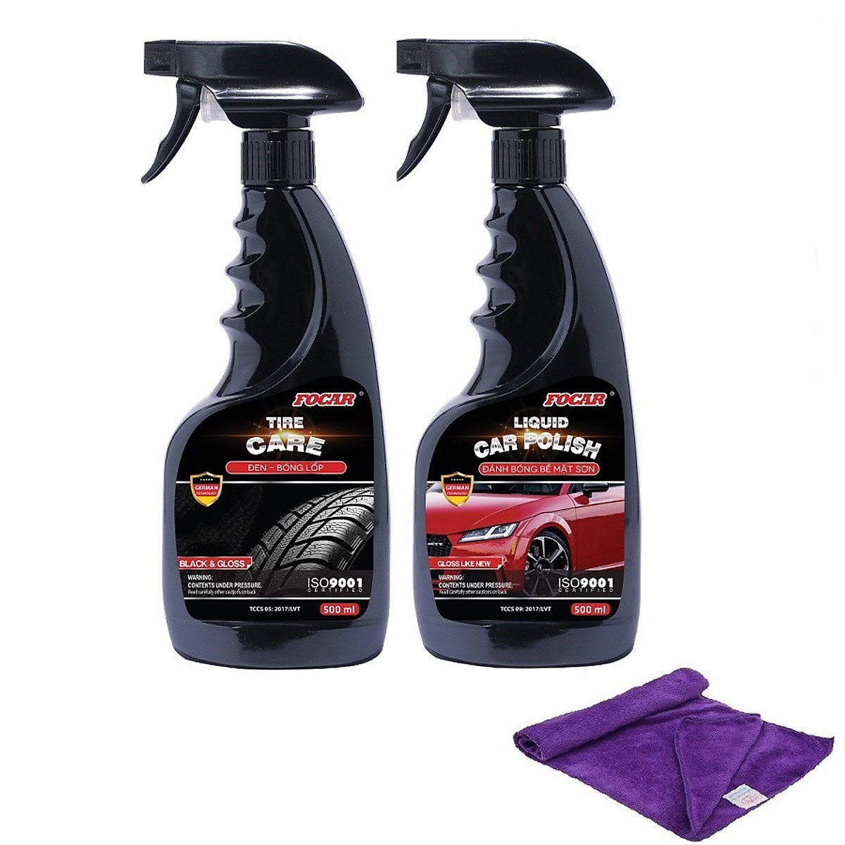 Mua Bộ 2 sản phẩm dưỡng bóng lốp và đánh bóng vỏ sơn ô tô Focar 500ml (Tặng  khăn lau Microfiber) | Tiki