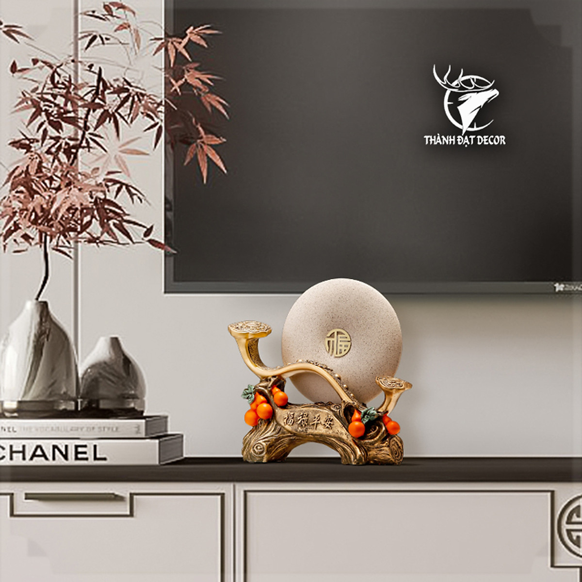 Tượng Phong Thủy Trượng Như Ý Kèm Đĩa Ngọc, Quà Tặng Tân Gia Khai Trương Sinh Nhật Trang Trí Nhà Cửa