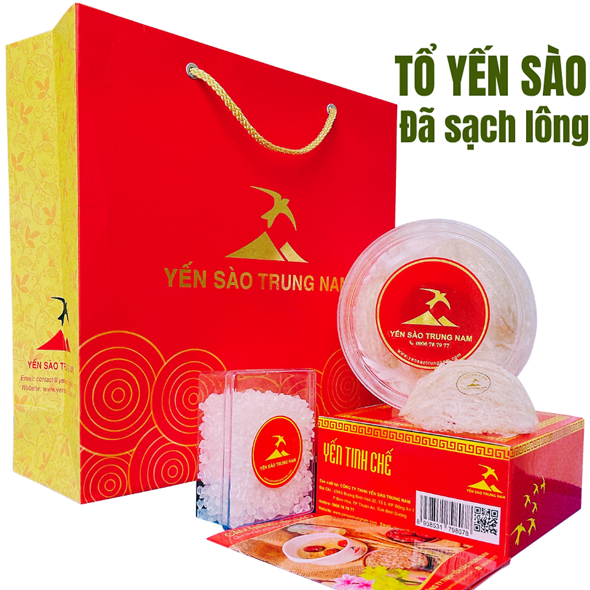 Tổ Yến Sào Tinh Chế (3 Tổ/24g/Hộp) (Tổ Yến làm sạch/Tổ Yến Sạch chế biến từ Tổ Yến Thô /Tổ Yến còn lông) Yến Sào Trung Nam