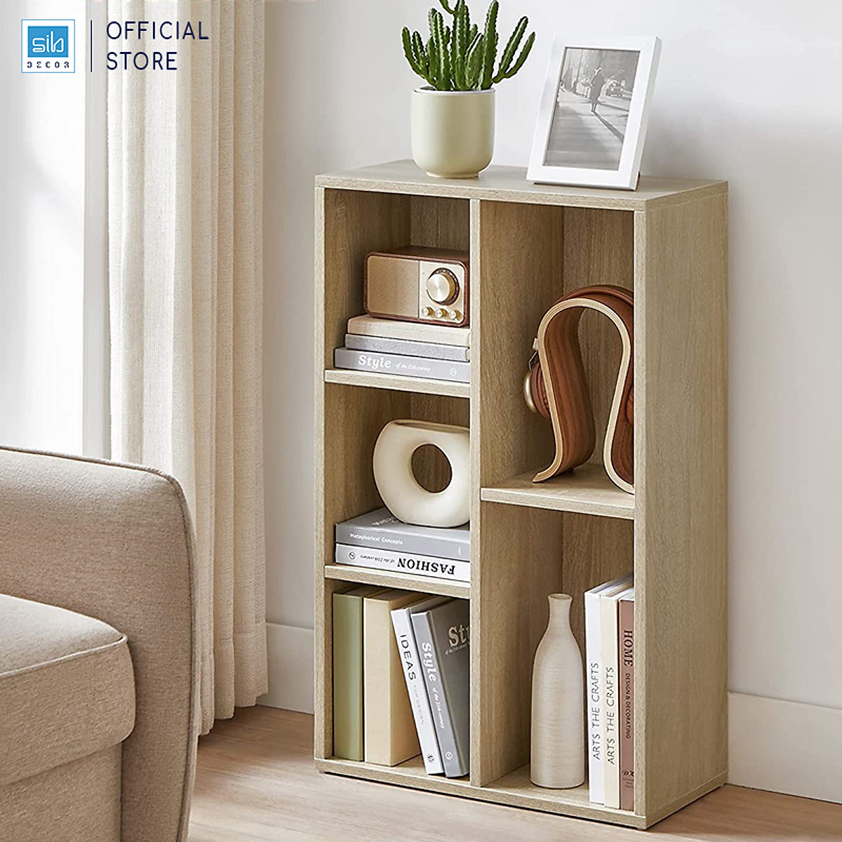 Kệ Sách Gỗ 5 Ngăn Có Hậu 80 x 50 x 24cm SIB Decor Cabinet KSG50