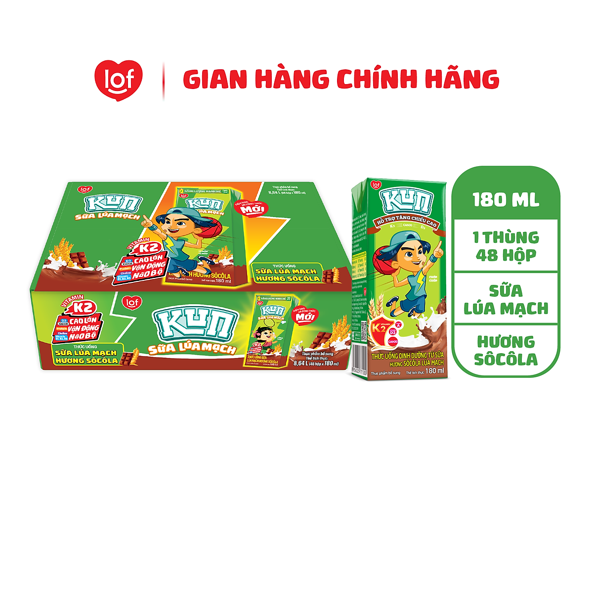 Thùng 48 Hộp Sữa SoCola Lúa Mạch KUN 180ml/hộp